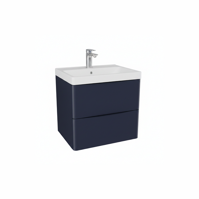 Matt indigo wall hung bathroom vanity unit with two drawer storage and modern design | Home Centre Direct UK