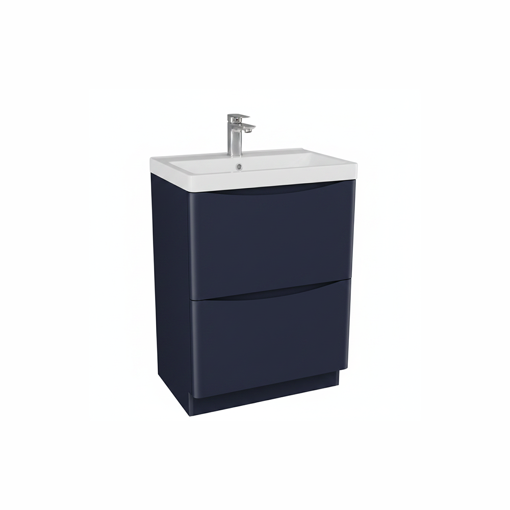 Matt indigo floor standing bathroom vanity unit with two drawer storage and modern styling | Home Centre Direct UK