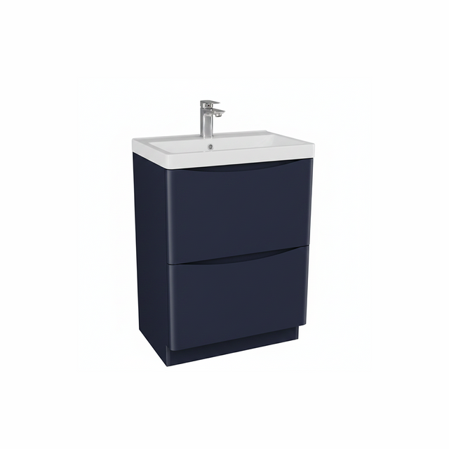 Matt indigo floor standing bathroom vanity unit with two drawer storage and modern styling | Home Centre Direct UK