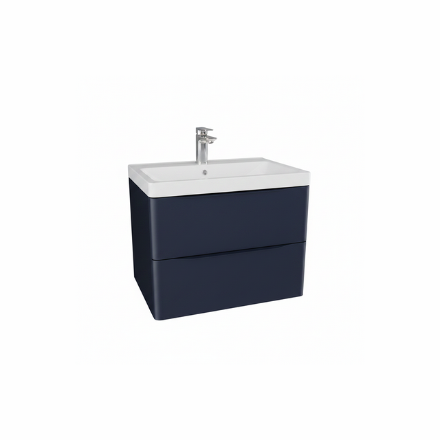 Matt indigo wall hung bathroom vanity unit with two drawer storage and modern design | Home Centre Direct UK