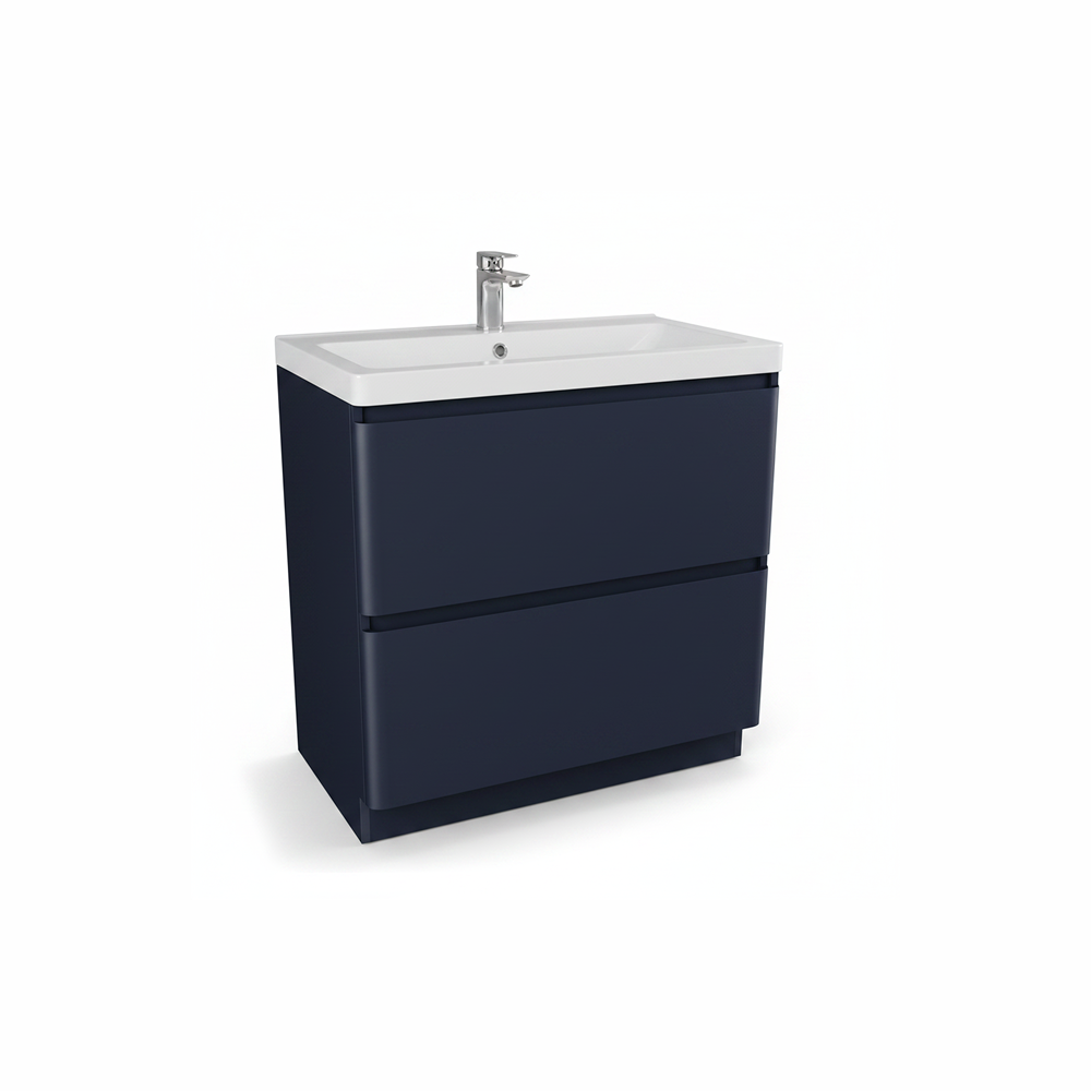 Matt indigo floor standing bathroom vanity unit with two drawer storage and modern styling | Home Centre Direct UK