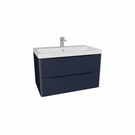 Matt indigo wall hung bathroom vanity unit with two drawer storage and modern design | Home Centre Direct UK