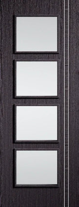 Ash grey Zanzibar glazed door with four square glass panels and vertical line detail