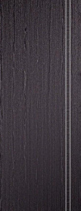Ash grey wood door panel with vertical silver trim detail