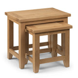 oak nest of tables with rectangular tops and straight legs on white background