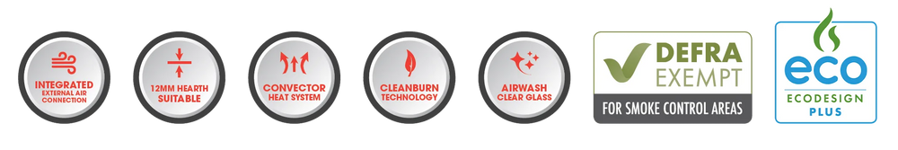 Atlas Wood Burning Stove with integrated external air connection and cleanburn technology, featuring a modern design and
