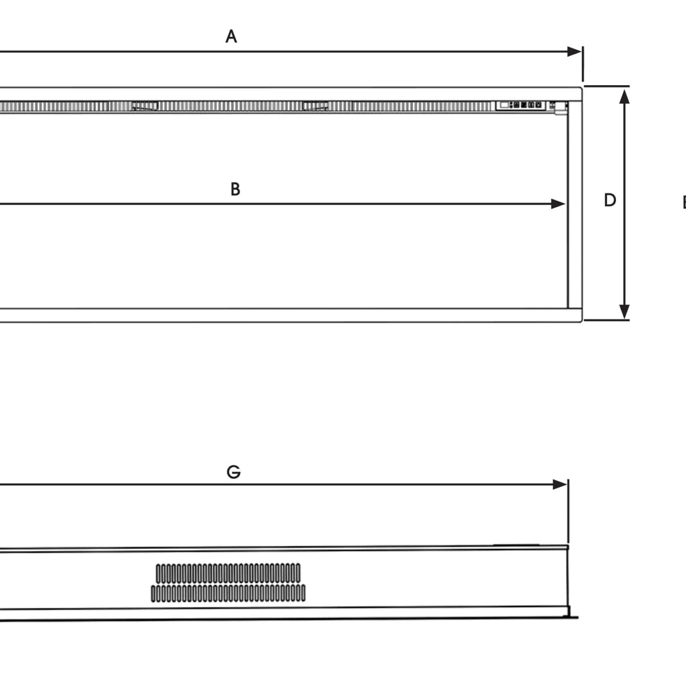 Atmos electric fire with a sleek design and dimensions for easy installation.