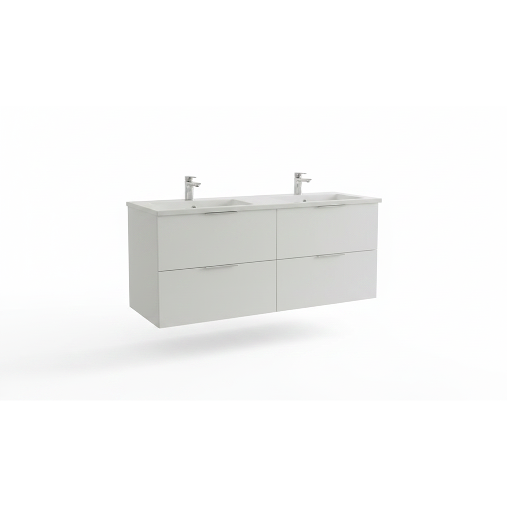 Matt white wall-hung bathroom vanity unit with four drawers and minimalist design