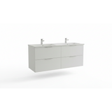 Matt white wall-hung bathroom vanity unit with four drawers and minimalist design