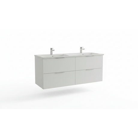 Matt white wall-hung bathroom vanity unit with four drawers and minimalist design