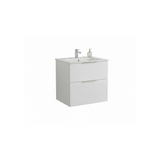 Matt white wall hung bathroom vanity unit with twin drawers and minimalist design | Home Centre Direct UK