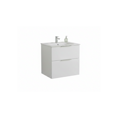 Matt white wall hung bathroom vanity unit with twin drawers and minimalist design | Home Centre Direct UK