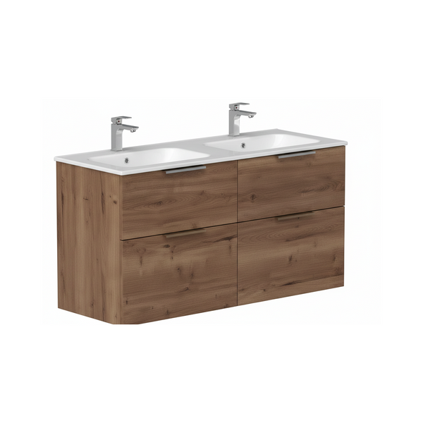 Warm tobacco oak bathroom vanity with four soft-close drawers and wall-hung design | Home Centre Direct UK