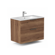 Warm tobacco oak wall hung vanity unit with two drawers and natural wood grain finish | Home Centre Direct UK