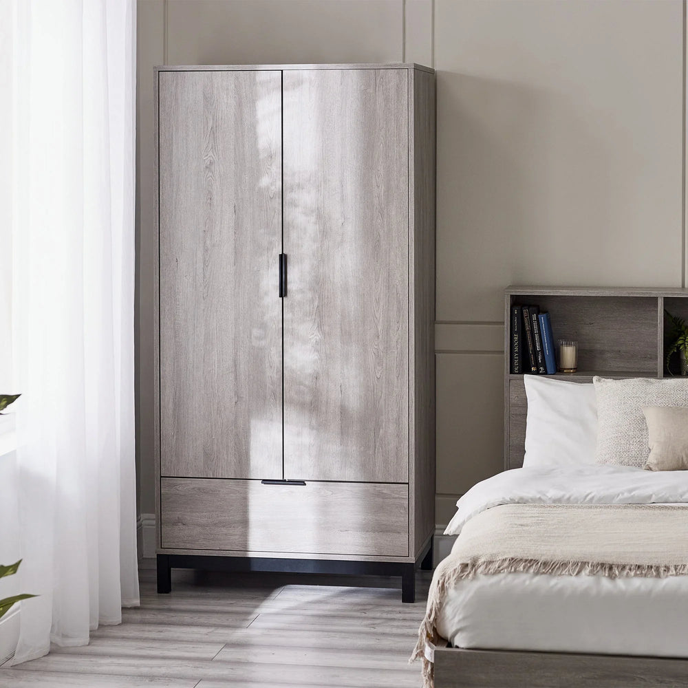 Bali 2 Door 1 Drawer Wardrobe - Grey - BAL106