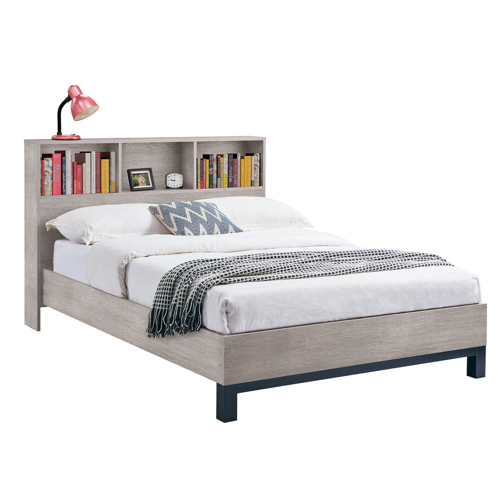 Bali Bookcase Headboard Bed - Grey / Double - BAL108