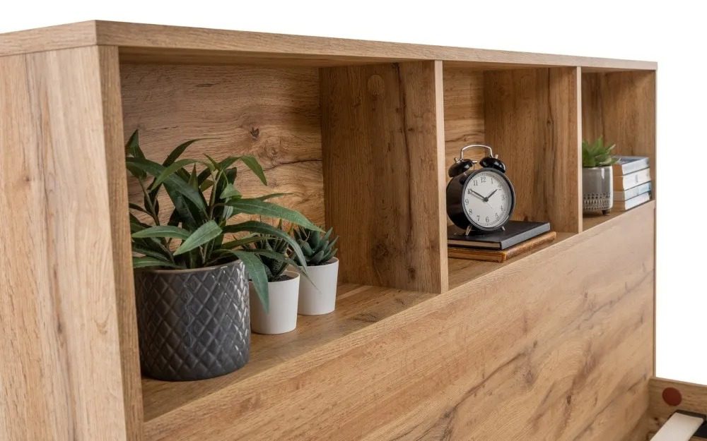 Bali Bookcase Headboard Bed - Light Oak