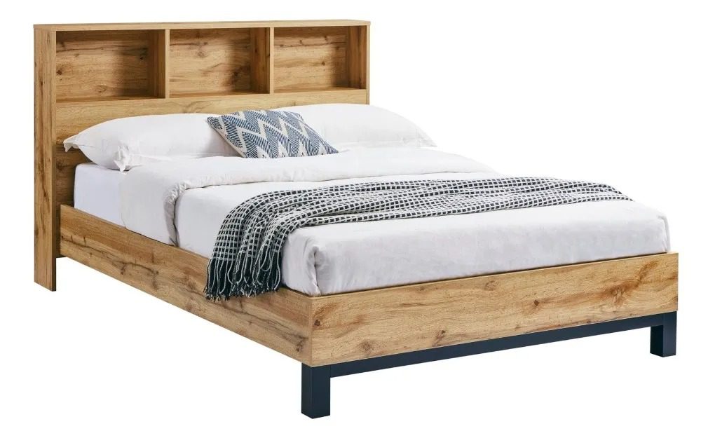 Bali Bookcase Headboard Bed - Light Oak