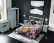 Sage green bedroom furniture set with double bed, wardrobe, chest of drawers and bedside tables