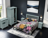 Sage green bedroom furniture set with double bed, wardrobe, chest of drawers and bedside tables