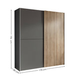 Berno Sliding 2 Door Wardrobe - Grey and Light Brown - BER001