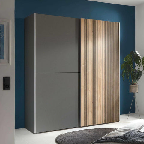 Berno Sliding 2 Door Wardrobe - Grey and Light Brown - BER001