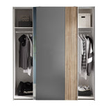 Berno Sliding 2 Door Wardrobe With Mirror - Grey and Light Brown - BER002