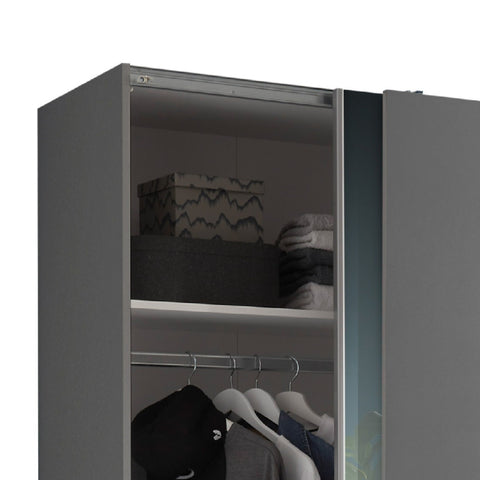 Berno Sliding 2 Door Wardrobe With Mirror - Grey and Light Brown - BER002