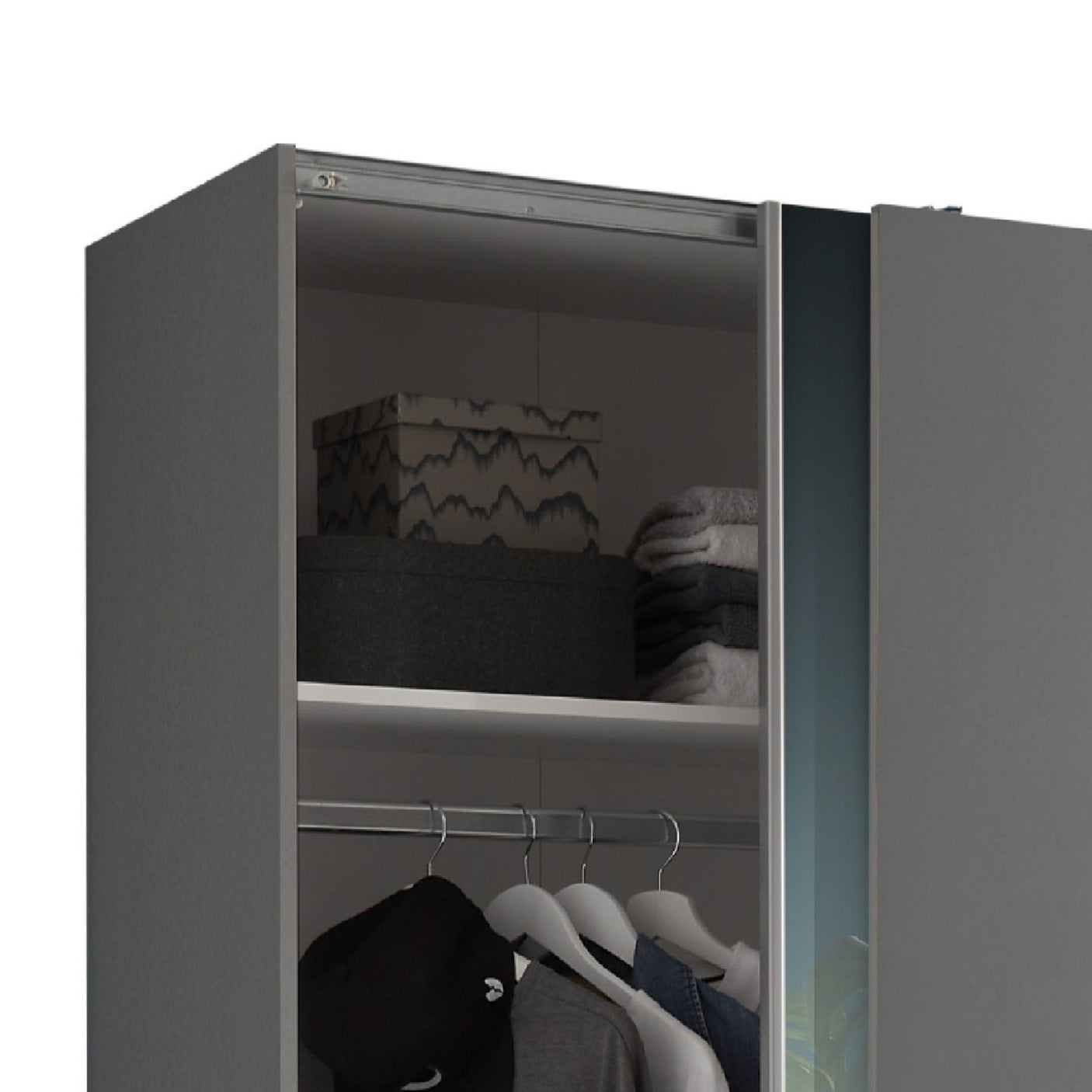 Berno Sliding 2 Door Wardrobe With Mirror - Grey and Light Brown - BER002