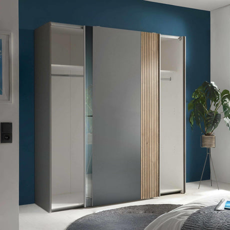 Berno Sliding 2 Door Wardrobe With Mirror - Grey and Light Brown - BER002