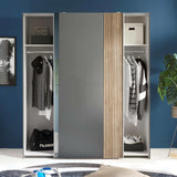 Berno Sliding 2 Door Wardrobe With Mirror - Grey and Light Brown - BER002