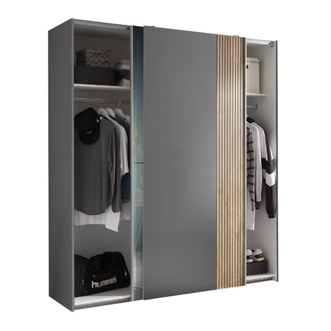 Berno Sliding 2 Door Wardrobe With Mirror - Grey and Light Brown - BER002