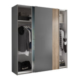 Berno Sliding 2 Door Wardrobe With Mirror - Grey and Light Brown - BER002