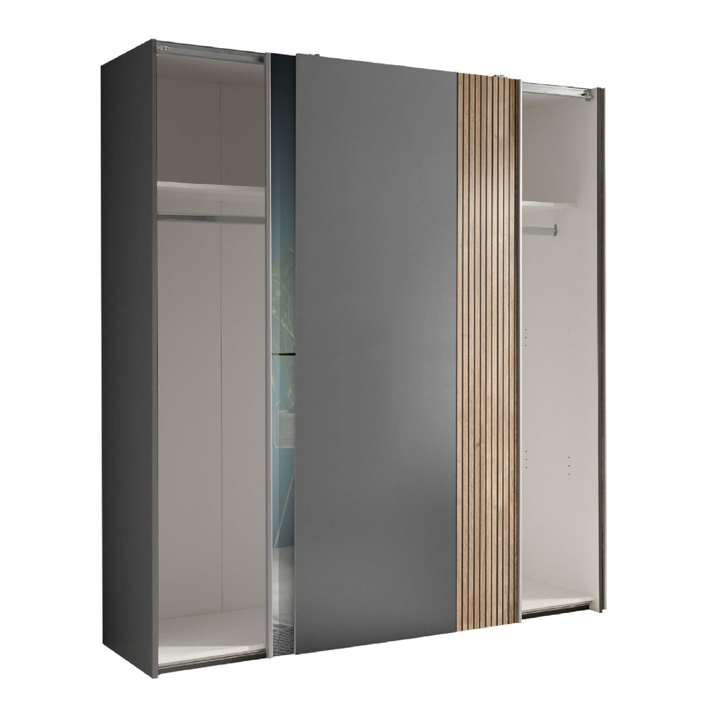 Berno Sliding 2 Door Wardrobe With Mirror - Grey and Light Brown - BER002