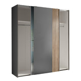 Berno Sliding 2 Door Wardrobe With Mirror - Grey and Light Brown - BER002