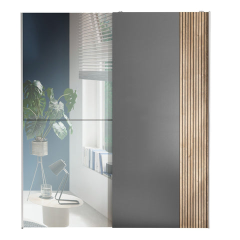 Berno Sliding 2 Door Wardrobe With Mirror - Grey and Light Brown - BER002