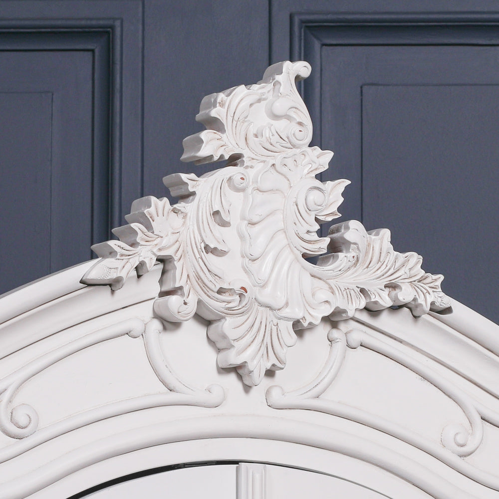 French Style White Carved Double Full Mirrored Armoire