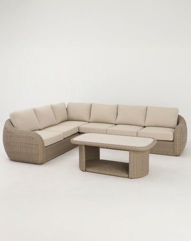 Image of BORA 6-Seater Rattan Lounging Set with Coffee Table - With Free Cover