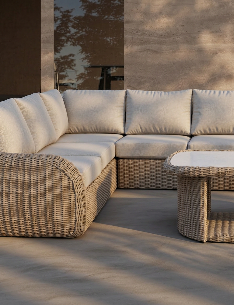 Image of BORA 6-Seater Rattan Lounging Set with Coffee Table - With Free Cover