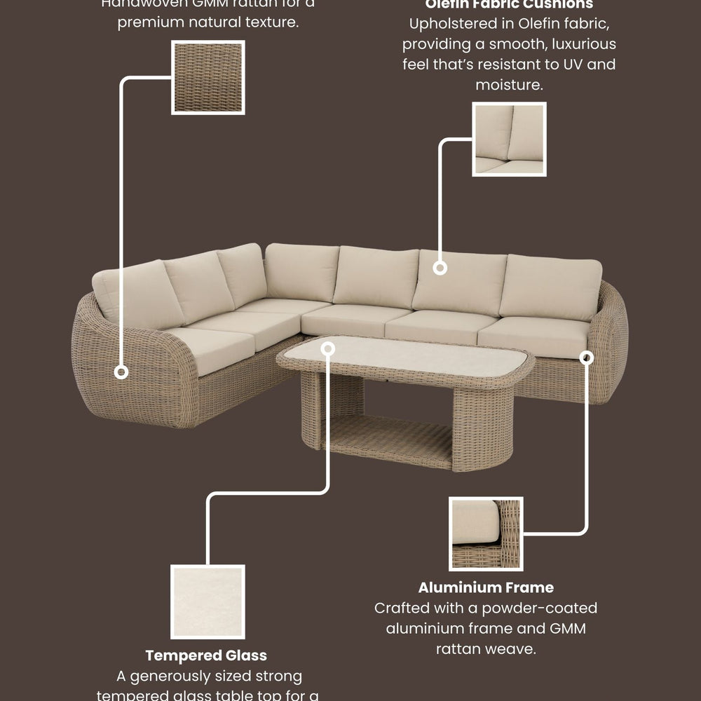 Image of BORA 6-Seater Rattan Lounging Set with Coffee Table - With Free Cover