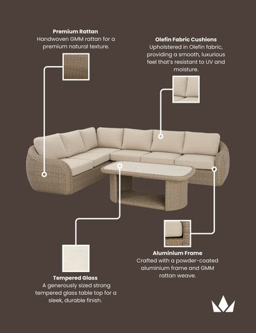 Image of BORA 6-Seater Rattan Lounging Set with Coffee Table - With Free Cover