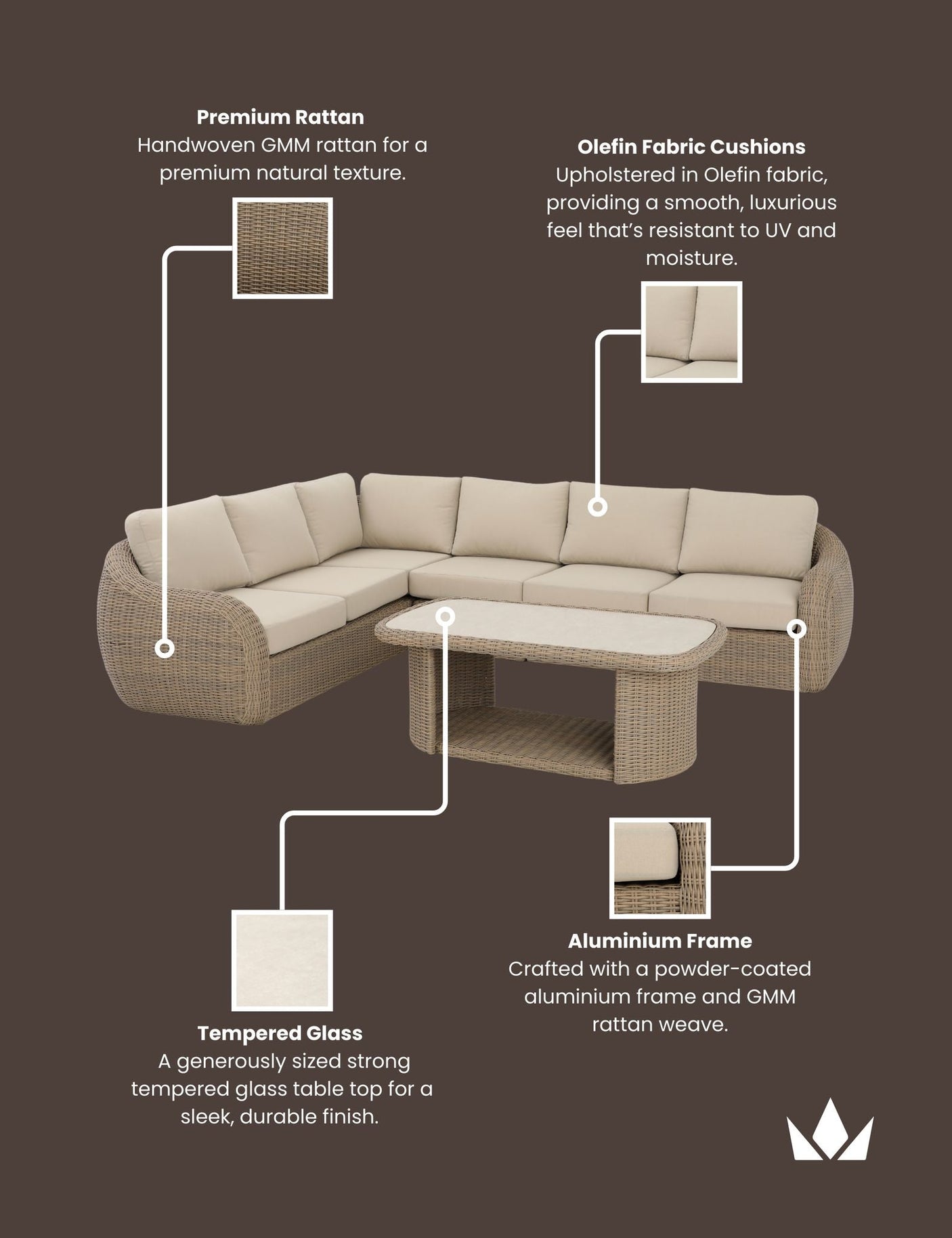 Image of BORA 6-Seater Rattan Lounging Set with Coffee Table - With Free Cover