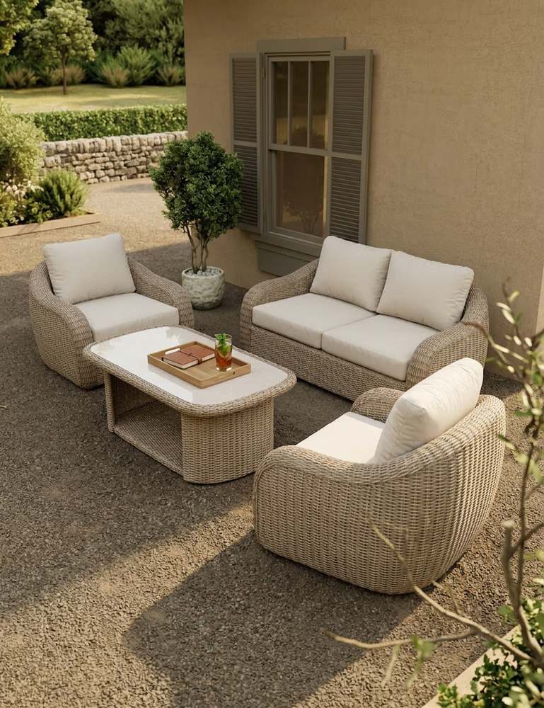 Image of BORA 4-Seater Rattan Lounging Set with Coffee Table