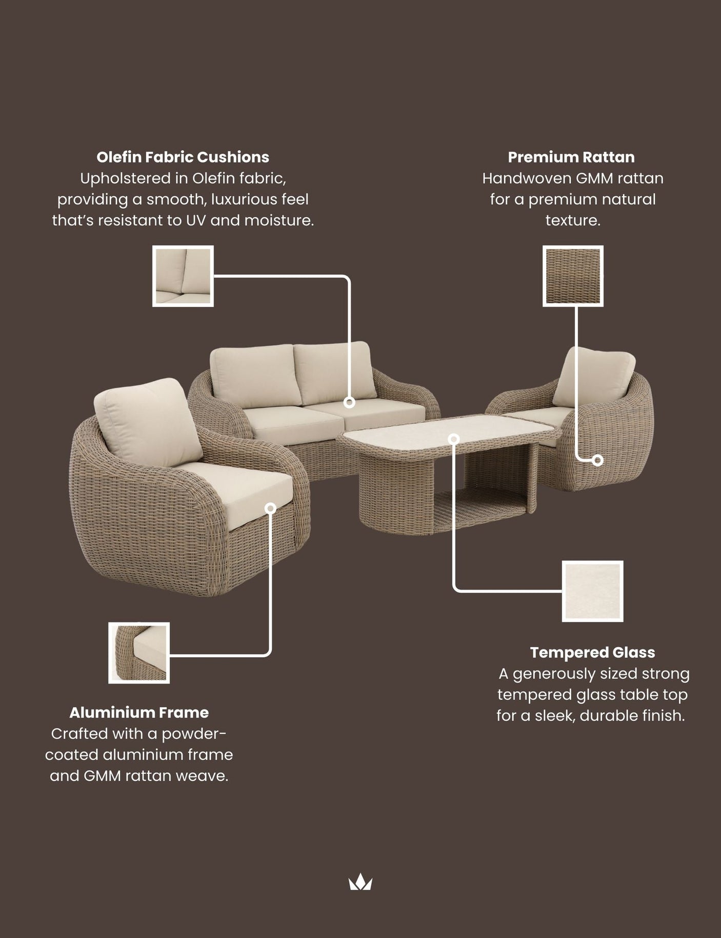 Image of BORA 4-Seater Rattan Lounging Set with Coffee Table