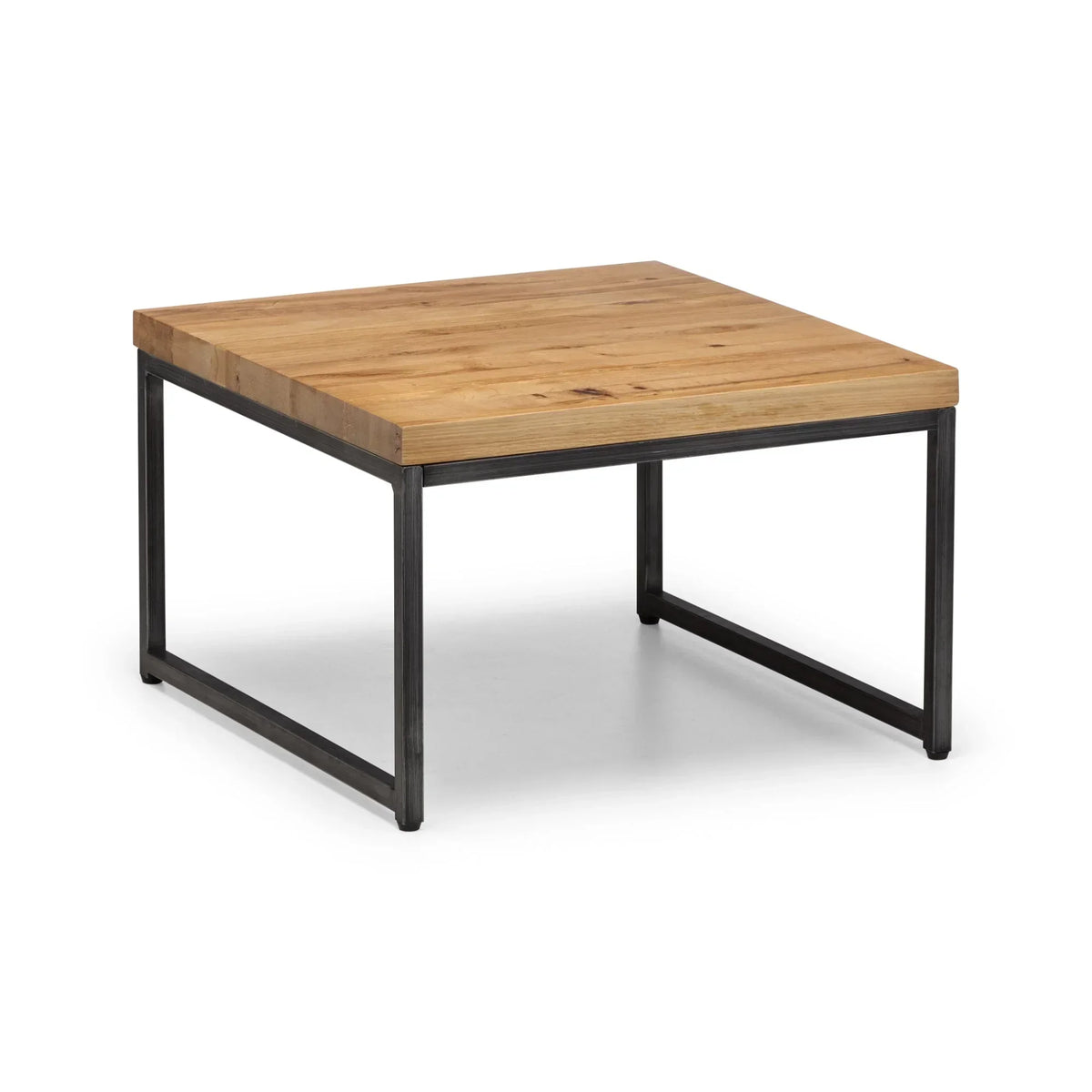 Square nesting coffee table with light wood top and black metal frame