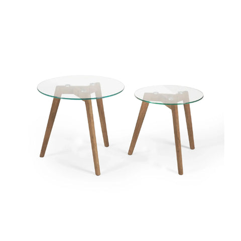Bryant Nest of 2 Tables - Light Brown and Glass - BRY001