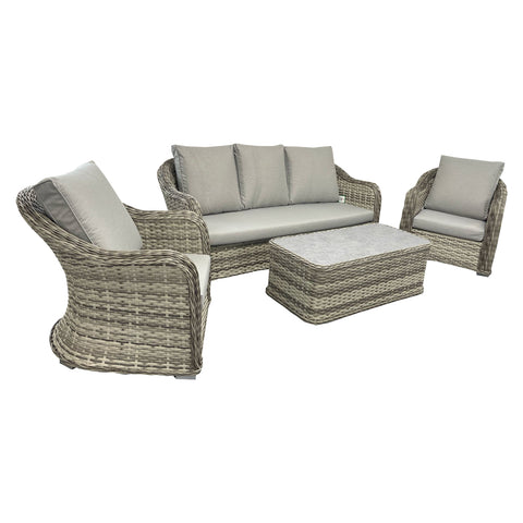 Ludlow Grey Rattan Sofa Set – 3-Seater, 2 Chairs & Coffee Table