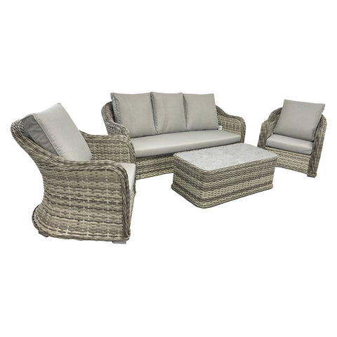 Winchester Curved Beige Rattan Sofa Set – 3-Seater, 2 Chairs & Coffee Table