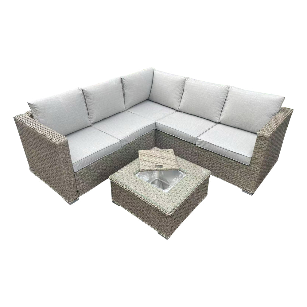 Cotswold Brown 3+2 Rattan Sofa Set with Ice Bucket Table