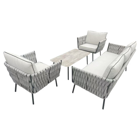Helmsley Grey Rattan Sofa Set – 3-Seater, 2 Chairs & Coffee Table